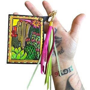 Artisan Handmade Western Southwest Leather Card Holder Cactus Desert Wallet